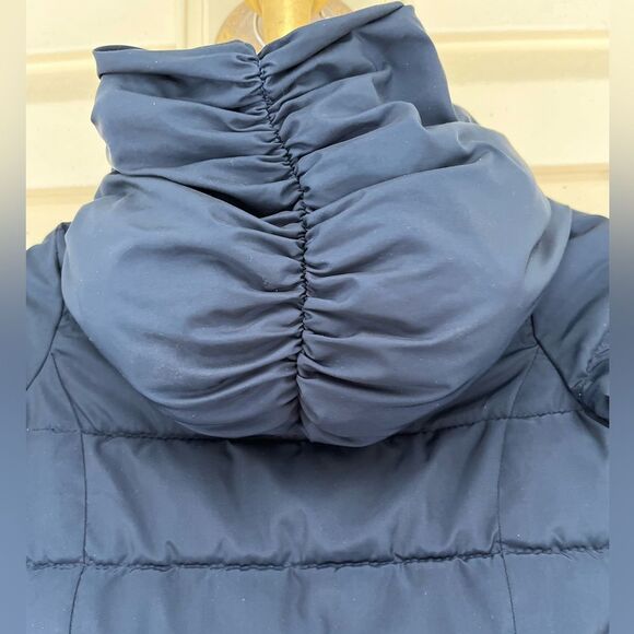 Baby Gap dark blue hooded coat,double breasted,ruched hemline,quilted pattern 3T - Picture 8 of 9